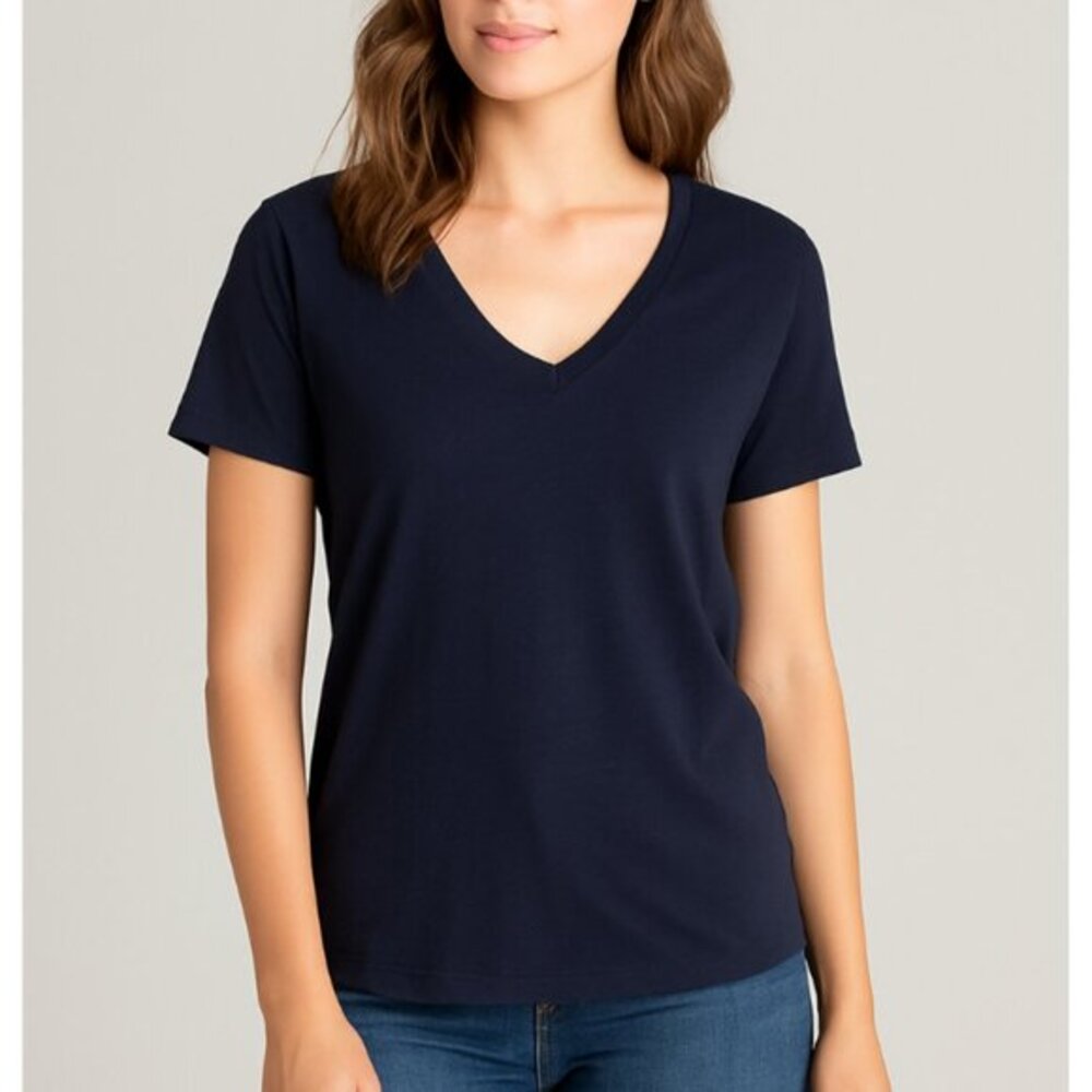 Hope by Ringstrand Soderberg V-Neck Tee Shirt Women's Size 2 Navy Blue Cotton